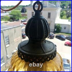 Vtg 60s 70s MCM Retro Bee Hive! Glass Amber Hanging Swag Light/lamp/Fixture HUGE