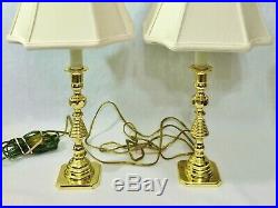 Vtg Pair BALDWIN Beehive Brass Candlestick Lamp Original Finial & Signed Shade