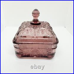 Vtg Plum Amethyst Glass Bee Hive Box UV Reactive RARE MINT Indiana Tiara Footed