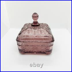Vtg Plum Amethyst Glass Bee Hive Box UV Reactive RARE MINT Indiana Tiara Footed