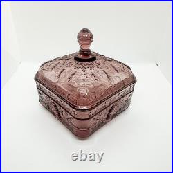 Vtg Plum Amethyst Glass Bee Hive Box UV Reactive RARE MINT Indiana Tiara Footed
