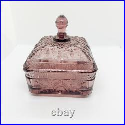 Vtg Plum Amethyst Glass Bee Hive Box UV Reactive RARE MINT Indiana Tiara Footed Vtg Plum Amethyst Glass Bee Hive Box UV Reactive RARE MINT Indiana Tiara Footed