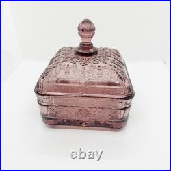 Vtg Plum Amethyst Glass Bee Hive Box UV Reactive RARE MINT Indiana Tiara Footed