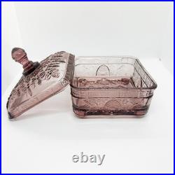 Vtg Plum Amethyst Glass Bee Hive Box UV Reactive RARE MINT Indiana Tiara Footed