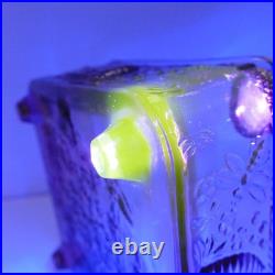 Vtg Plum Amethyst Glass Bee Hive Box UV Reactive RARE MINT Indiana Tiara Footed