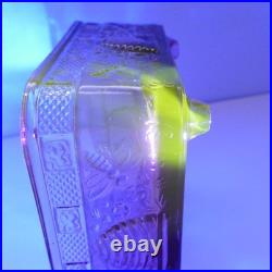 Vtg Plum Amethyst Glass Bee Hive Box UV Reactive RARE MINT Indiana Tiara Footed