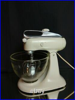 WITH ATTACHMENTS! Working Kitchenaid 4 C Mixer Beehive Glass Bowl Vintage White
