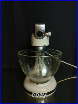 WITH ATTACHMENTS! Working Kitchenaid 4 C Mixer Beehive Glass Bowl Vintage White