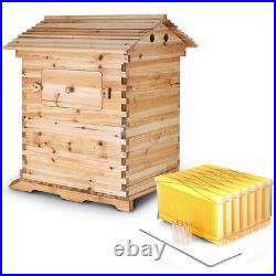 Wooden Beekeeping Beehive House + 7PCS Upgraded Auto Run Bee Comb Hive Frames